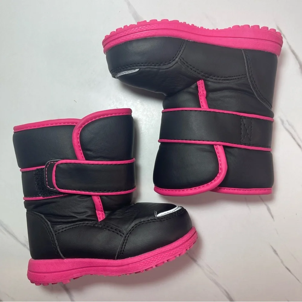 Baby Girl Winter Snow Boots Shoes Size 6, Lined, Black and Pink